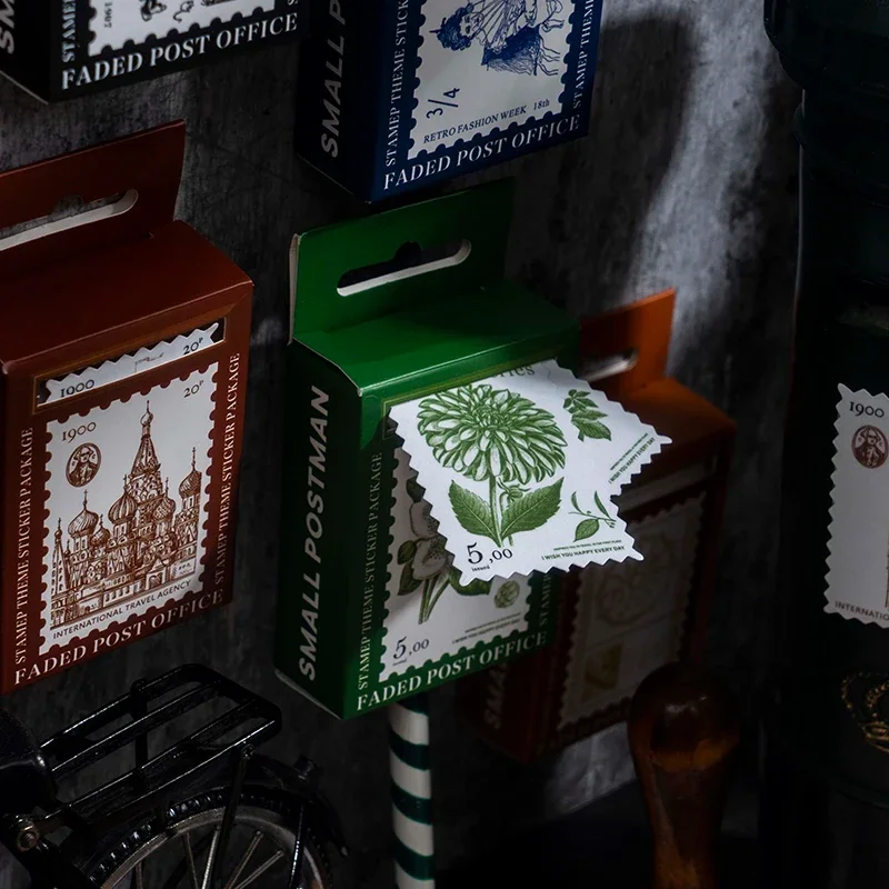 

100SHEETS Retro decorative sticker Mini Boxed sticker Vintage stamps Hand account sticker Stamp sticker simple fashion 93*50mm
