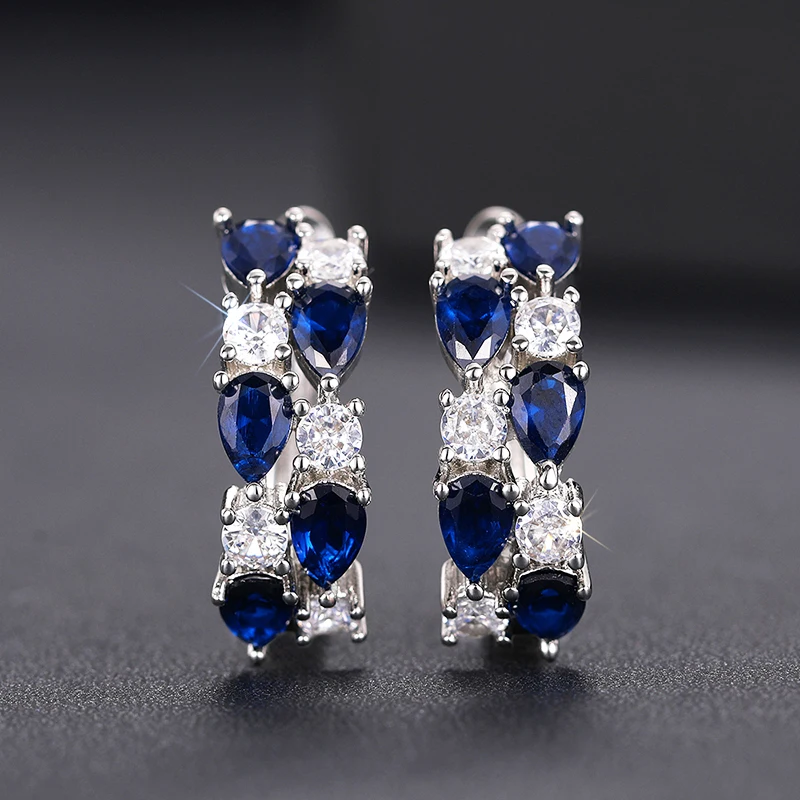 

Huitan Роскошные модные женские серьги-кольца с каплями воды, синий/зеленый кубический цирконий, темпераментные женские украшения для свадебной вечеринки