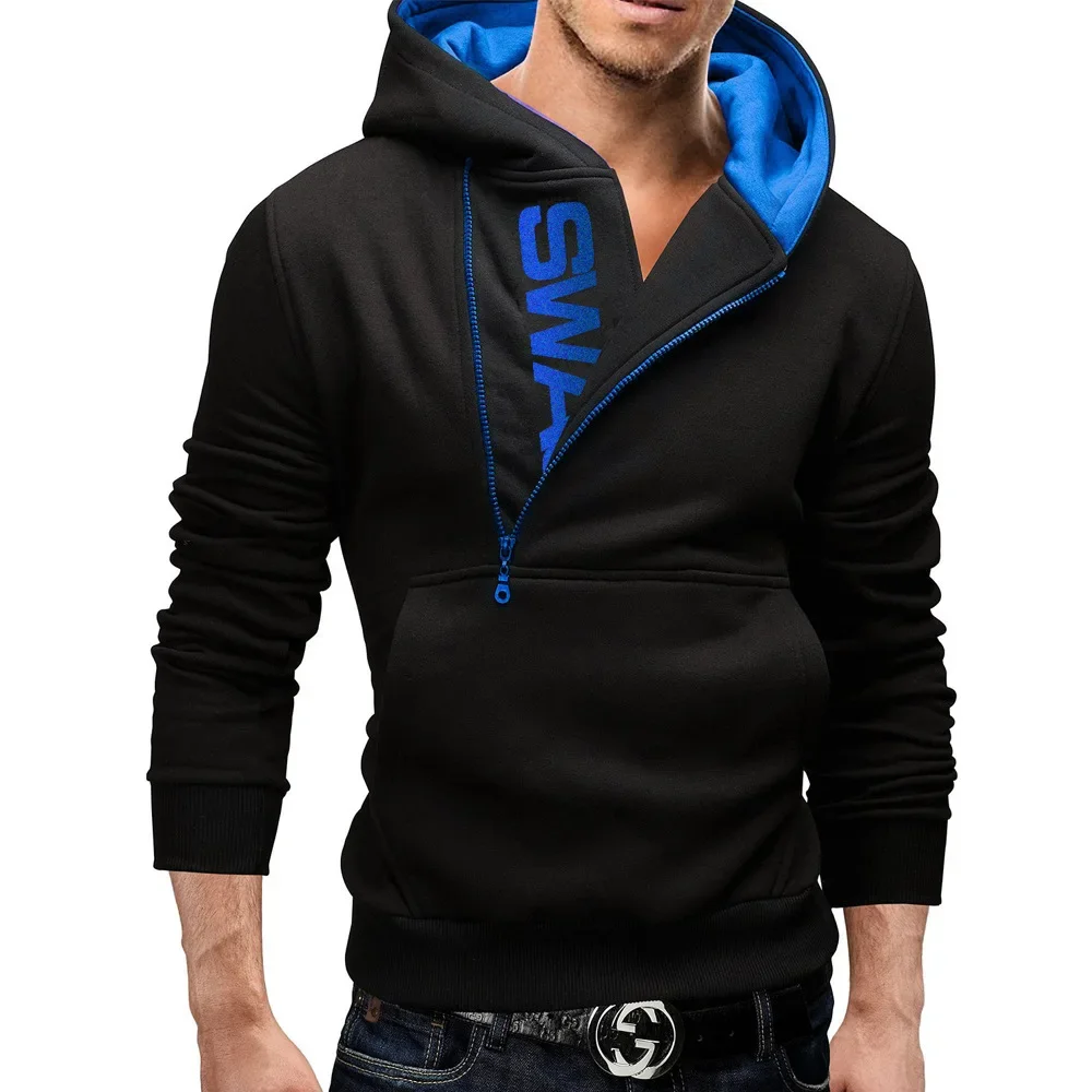 Spring Autumn Mens Casual Hoodies Slim Letter Printing Head Side Zipper Cashmere Sweater Fashion Male Outerwear Tops