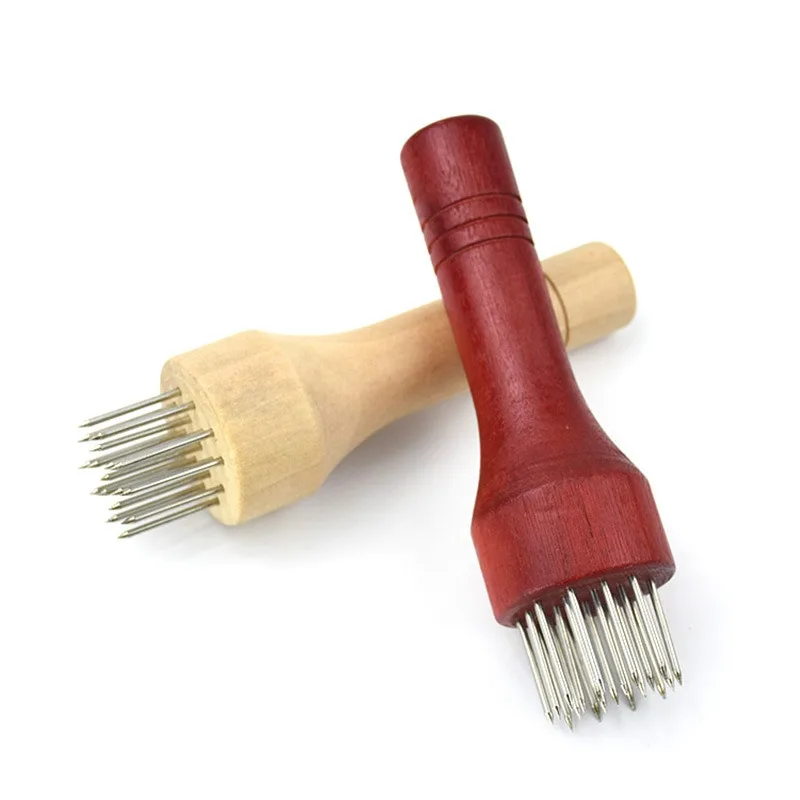 Wooden Handle Meat Tenderizer Needle Pork Skin Fork Steak Hole Piercer Meat Loosening Tool