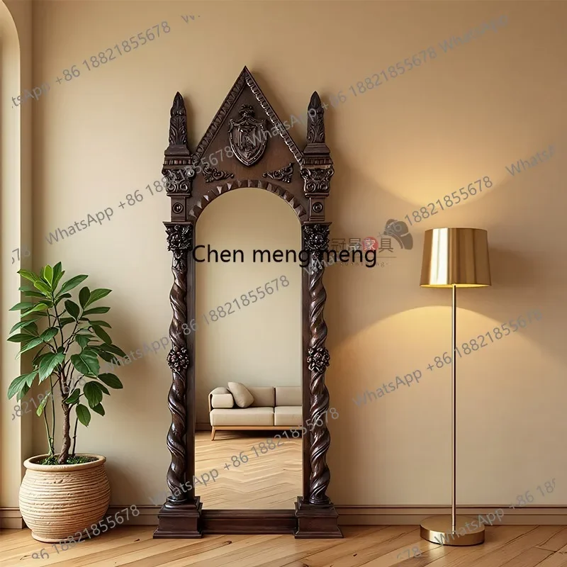 Retro French magic mirror bedroom floor-to-ceiling carved full-body mirror American villa dressing mirror