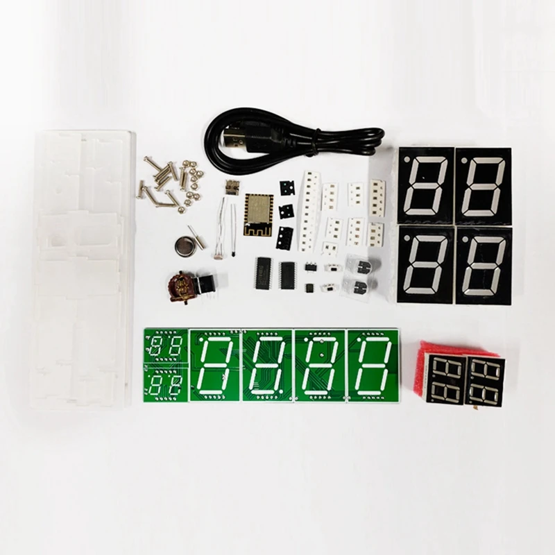 [A93Z!】 WIFI Clock PCB+Electronic Components+Acrylic Network Timing Digital Display LED Dot Matrix Clock RED GREEN TIME
