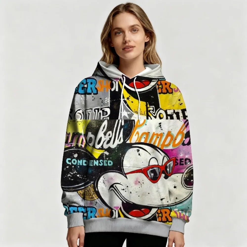 Bluza z kapturem Disney Myszka Miki Graffiti Art Jesień/Zima Wygodna Bluza z Pełnym Nadrukiem Ciepła Codzienna Bluza Retro Street Design