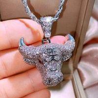 Hip Hop Bling Iced Out Zircon Bull Head Animal Pendant Necklace Men and Women Hip Hop Rock Rap Trend Jewelry