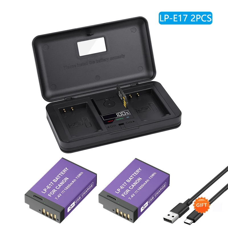 LP-E17 LPE17 LP E17 Type-C Input Battery+storage box LCD dual charger for Canon EOS M5 M6 77D 750D 760D T6i T6s 8000D Kiss X8i