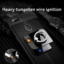 Metal Outdoor Windproof USB Flameless Tungsten Wire Lighter Multifunctional Mobile Phone Holder Electric Cigarette Lighter