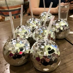 5pcs Disco Ball Cup with straw Bachelorette Hen Party Decoration Silver Drink Cups Birthday Wedding Party Bridal Shower Supplies