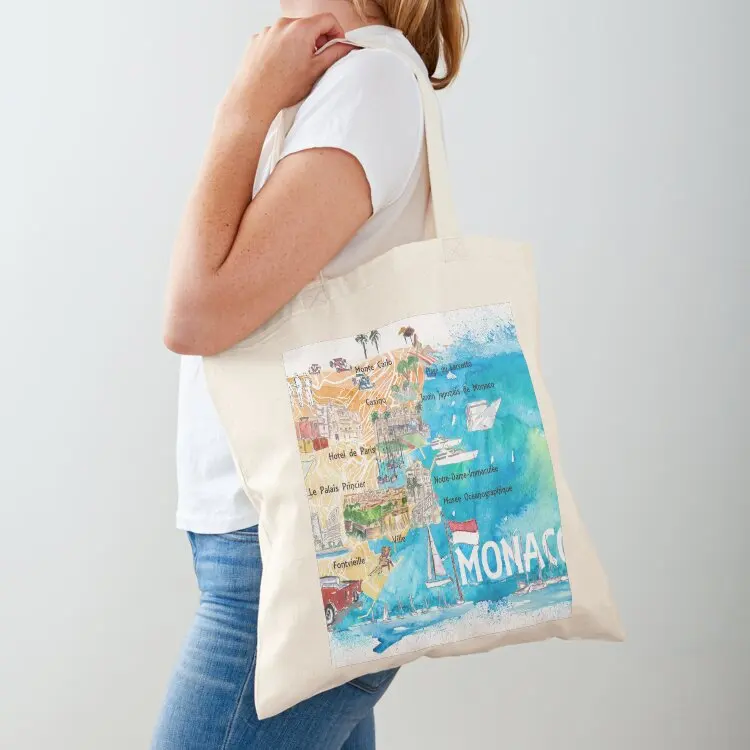 

Monaco Monte Carlo Illustrated Map with Landmarks and Highlights Tote Bag Eco bag Gift bag tote woman