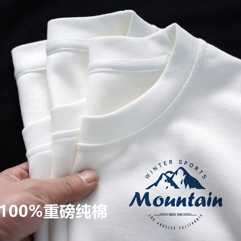 

100% Cotton Short-sleeved T-shirt Men's Pure White Printed Half-sleeved Summer Loose Casual Top