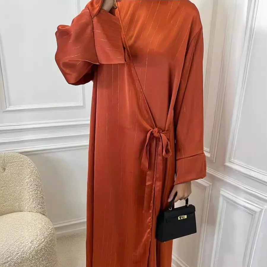 Ramadan Satin Abaya Islam Muslim elegant long Sleeve Maxi Dress Kebaya Abayas For Women Kaftan Robe Musulmane Femme Vestidos