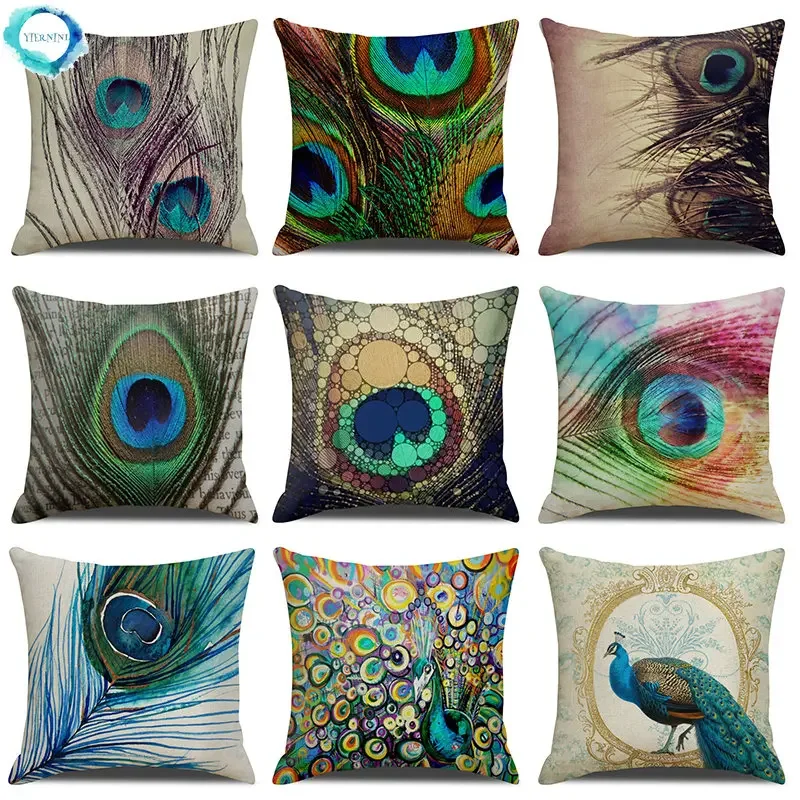 

45*45cm Peacock Printing Pillows Decor Home Decorative Linen Cotton Pillows Car Sofa Cushion Cover Bed Chair Sofa Throw Pillows