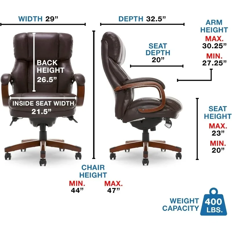 Großer hoher Bürostuhl mit Memory Foam-Sitz, hoher Rückenlehne, Massivholz armlehnen und Sockel