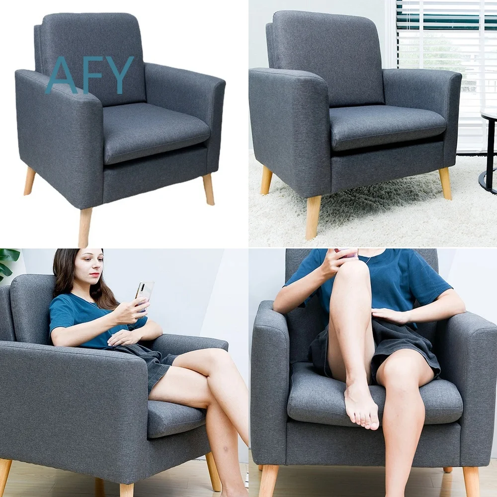 Modern Comfy Linen Fabric Accent Chair for Home Living Room Office Reception Space Decor Furniture Seating Ergonomic Design
