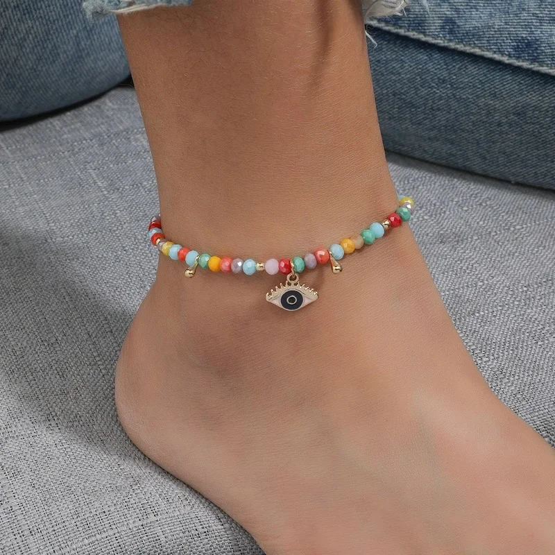 2022 Black White Red Mixex Color Beaded Anklets For Women Summer Holidays Beach Foot Jewelry Evil Eye Ankle Bracelet On the Leg