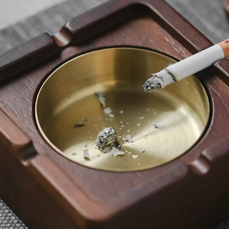 

Ashtray Solid Wood High-end and Atmospheric Grade Chinese Style with Lid High-end Feeling Home Living Room