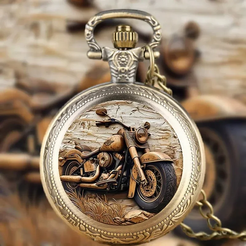 Exquisito reloj de bolsillo Vintage para motocicleta, reloj creativo con collar, cadena, bronce, negro, vaquero, Masculino, el mejor regalo