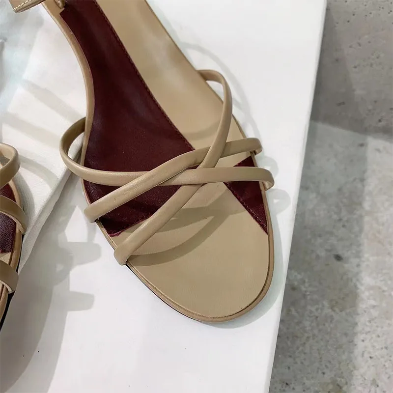 مثير هريرة الكعوب الصنادل النساء جلد طبيعي الكاحل حزام أحذية الحفلات امرأة مختلط الألوان ضيق النطاق شبشب صيفي امرأة #5