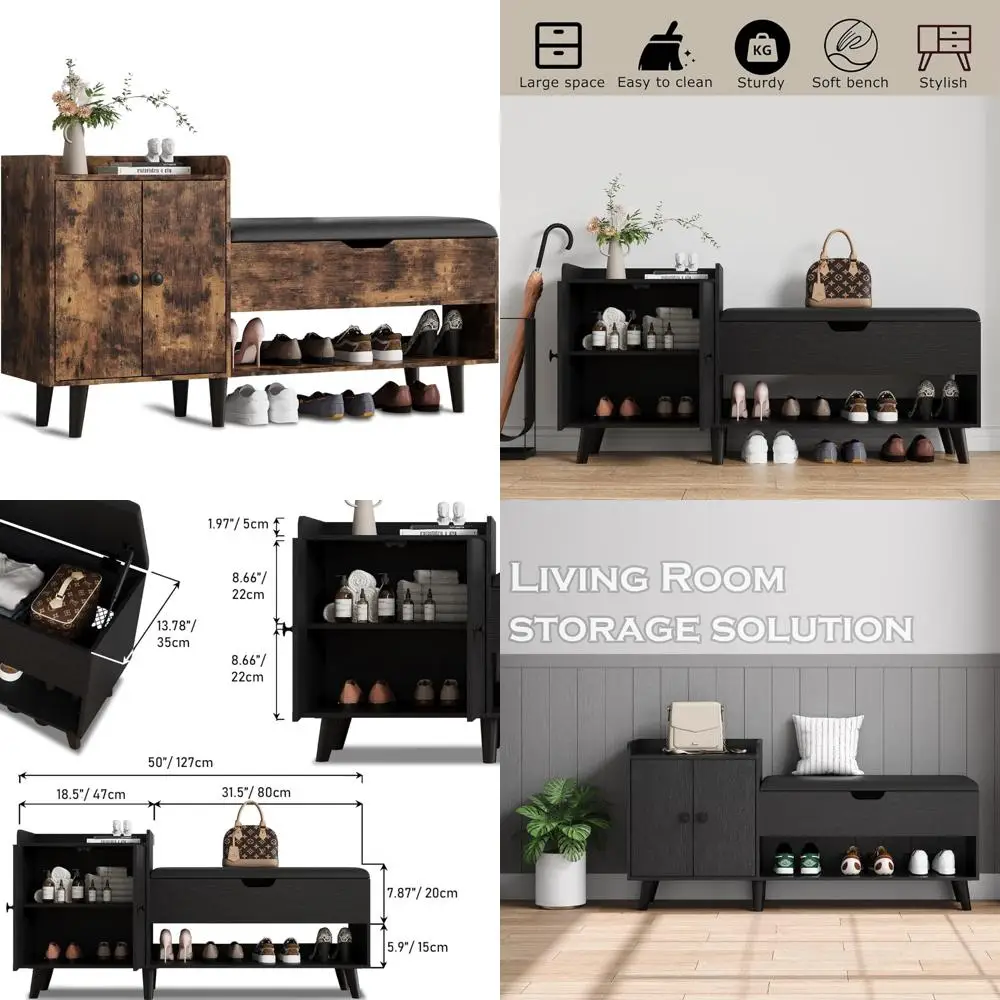 

Shoe Storage Bench with Cabinet and Shelf - 50-Seat Entryway Organizer for Home Living Spaces