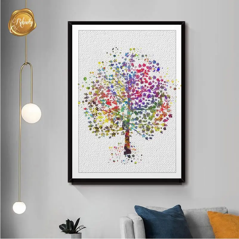 Abstract Nature Tree Wall Art Posters Watercolor Canvas Painting Picture Print  Living Room Home Decor Wall Hanging Sticker Gift