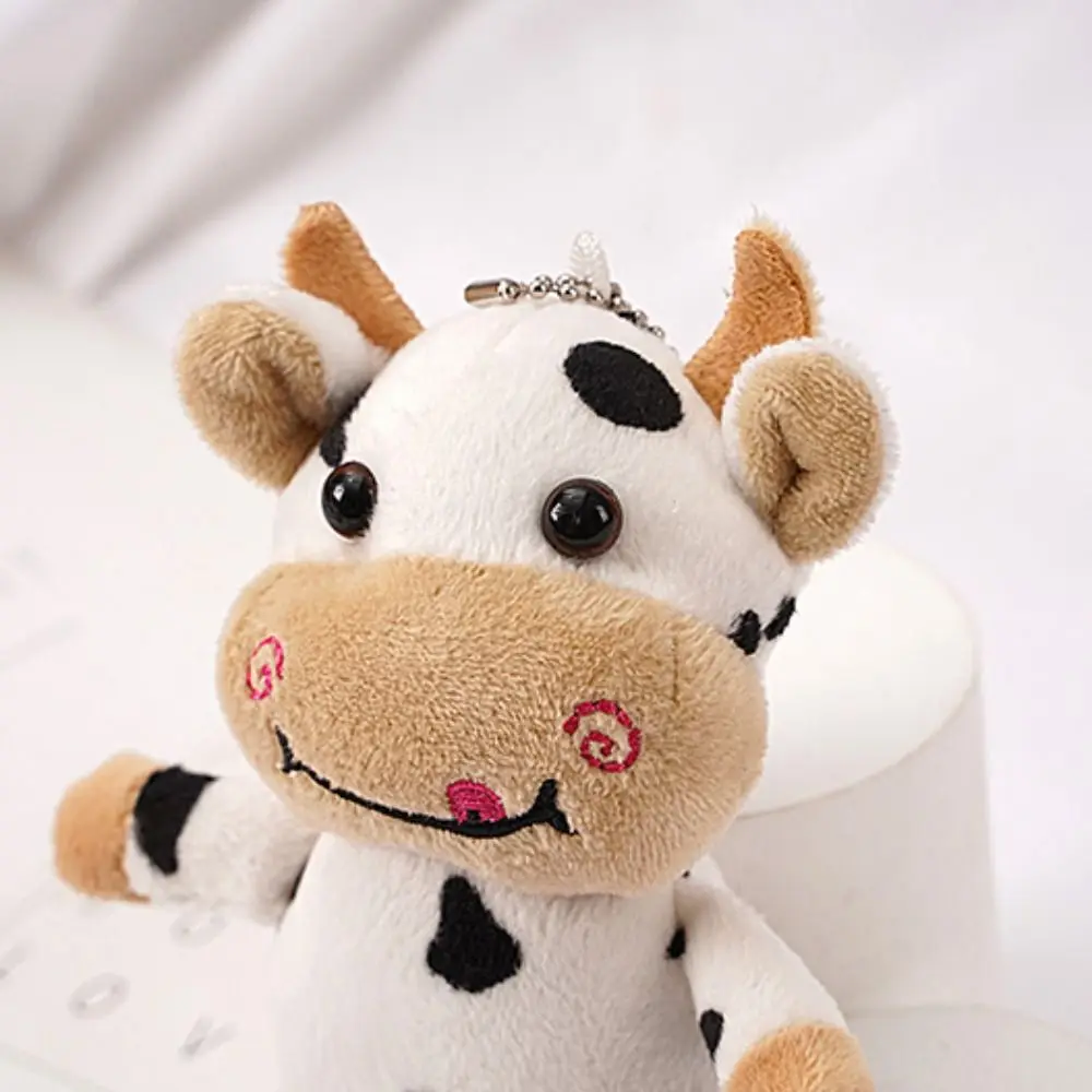 Cute Milk Cow Plush Toy Animal Stuffed Doll Keyring Festival Birthday Gift Kawaii Decor Plush Keychain Toys for Boys Girls