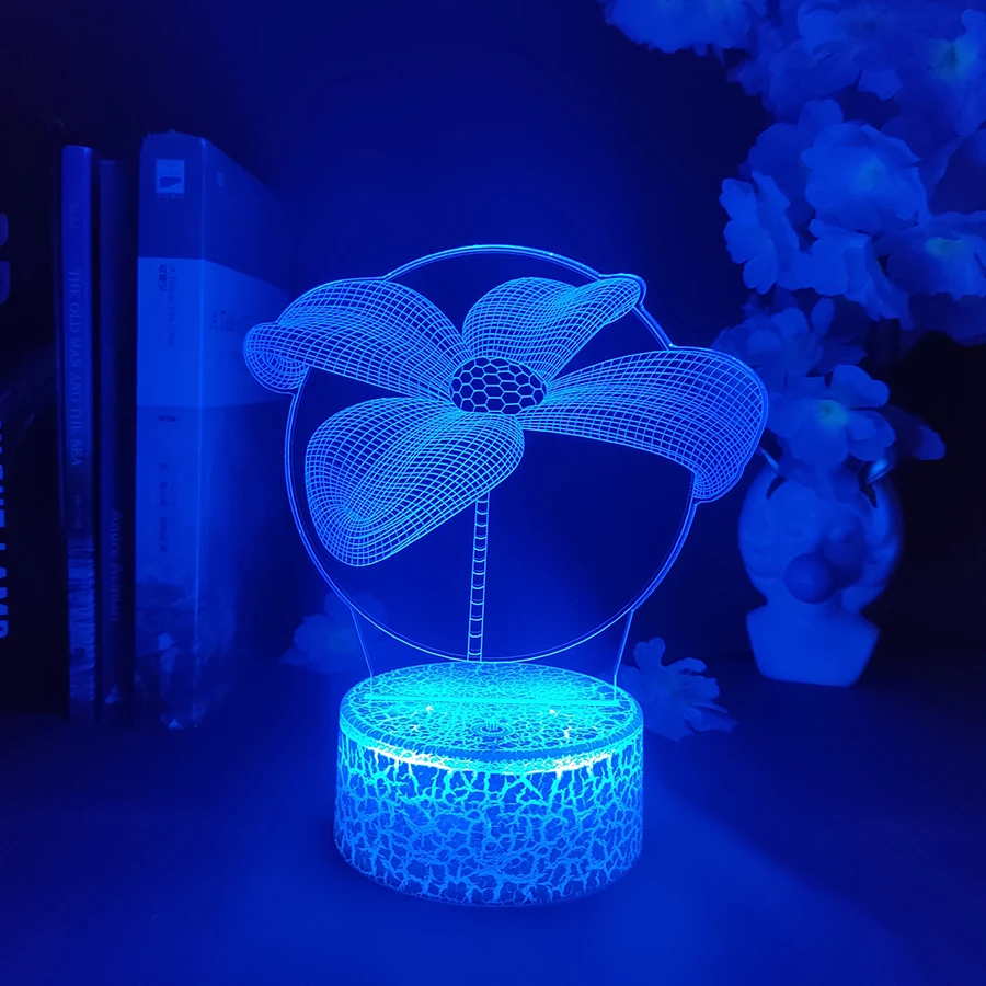 3D Hologram Aesthetic Lamp Cartoon Flower Table Decor House Plant Accessories Lighting Art Cute Bedroom Decoration