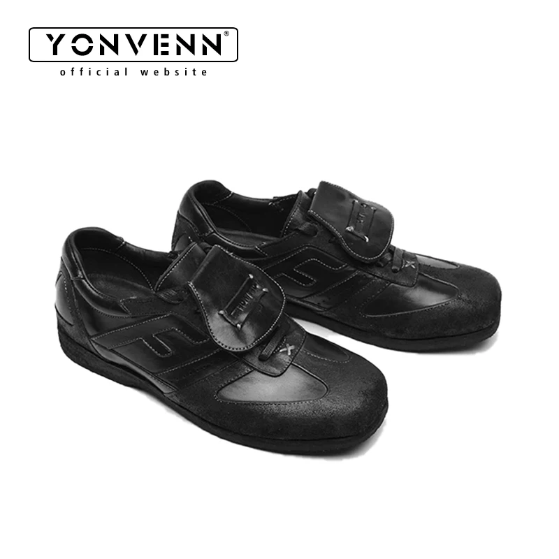 

Advanced black training shoes for men handmade cowhide simple leather flip cover unisex casual shoe trend