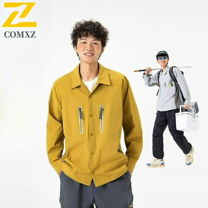 

COMXZ Premium Men Jacket Classic Turndown Collar Outdoor Hiking Waterproof Durable Coat Autumn Lightweight Functional Garment