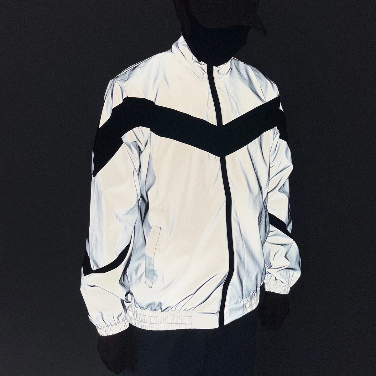 Men's Loose Safety Reflective Coats Outdoor Jogging Cycling Casual Jacket Fashion Splicing Stand Collar Hip Hop Dance Clothes