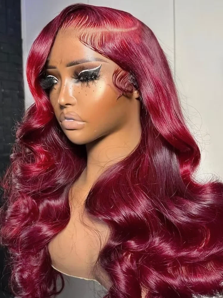 13x6 99J Burgundy Body Wave HD Transparent 13x4 Lace Front Human Hair 30 40 Inch Red Colored Water Wave Lace Frontal Wigs