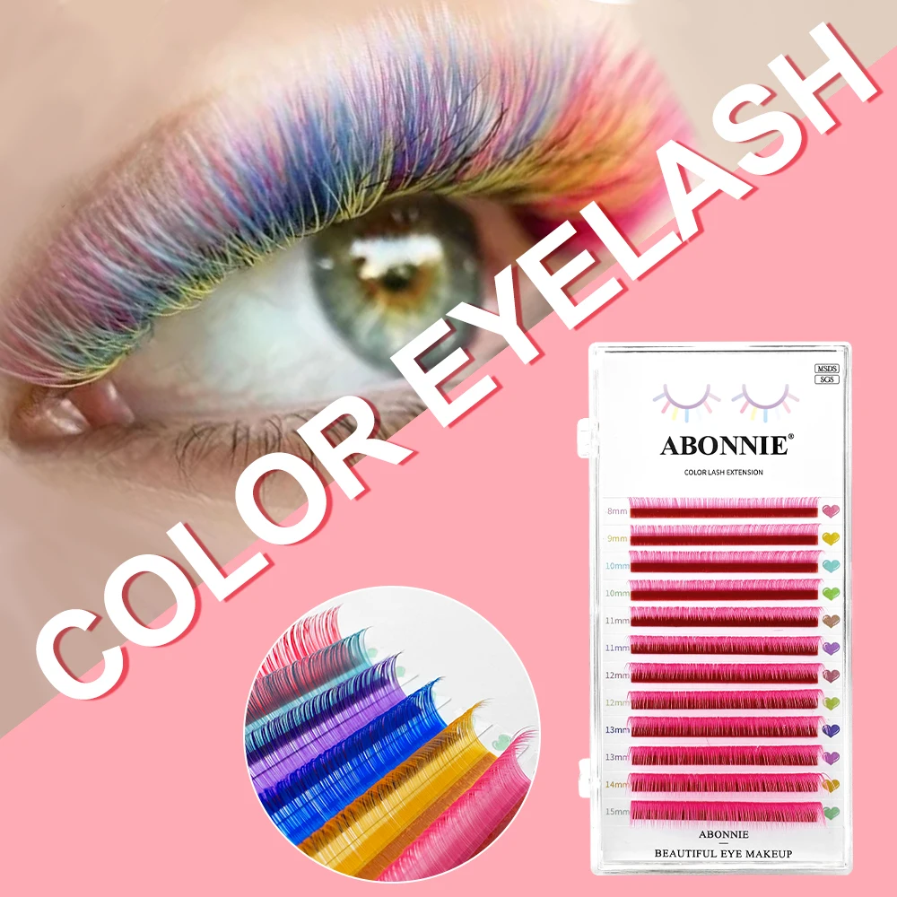 ABONNIE New Red Green Yellow Purple Pink Color Eyelash Extension Individual Faux Mink False Eye Colored Lashes