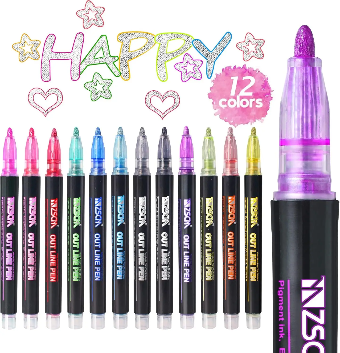 12 Colors Shimmer Glitter Markers Outline Pen Teen Girl Gifts Trendy Stuff Double Line Super Squiggles Metallic Glitter Pens Art