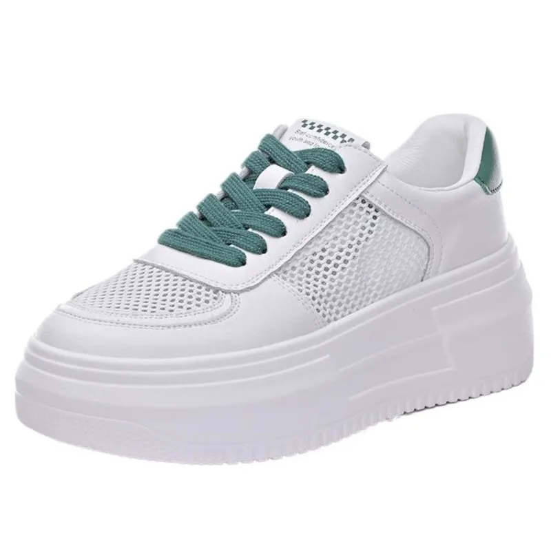 

2026 5cm Air Mesh Genuine Leather White Sneakers Women Platform Shoes Women Casual Shoes Fashion Sneakers Summer Autumn Shoes