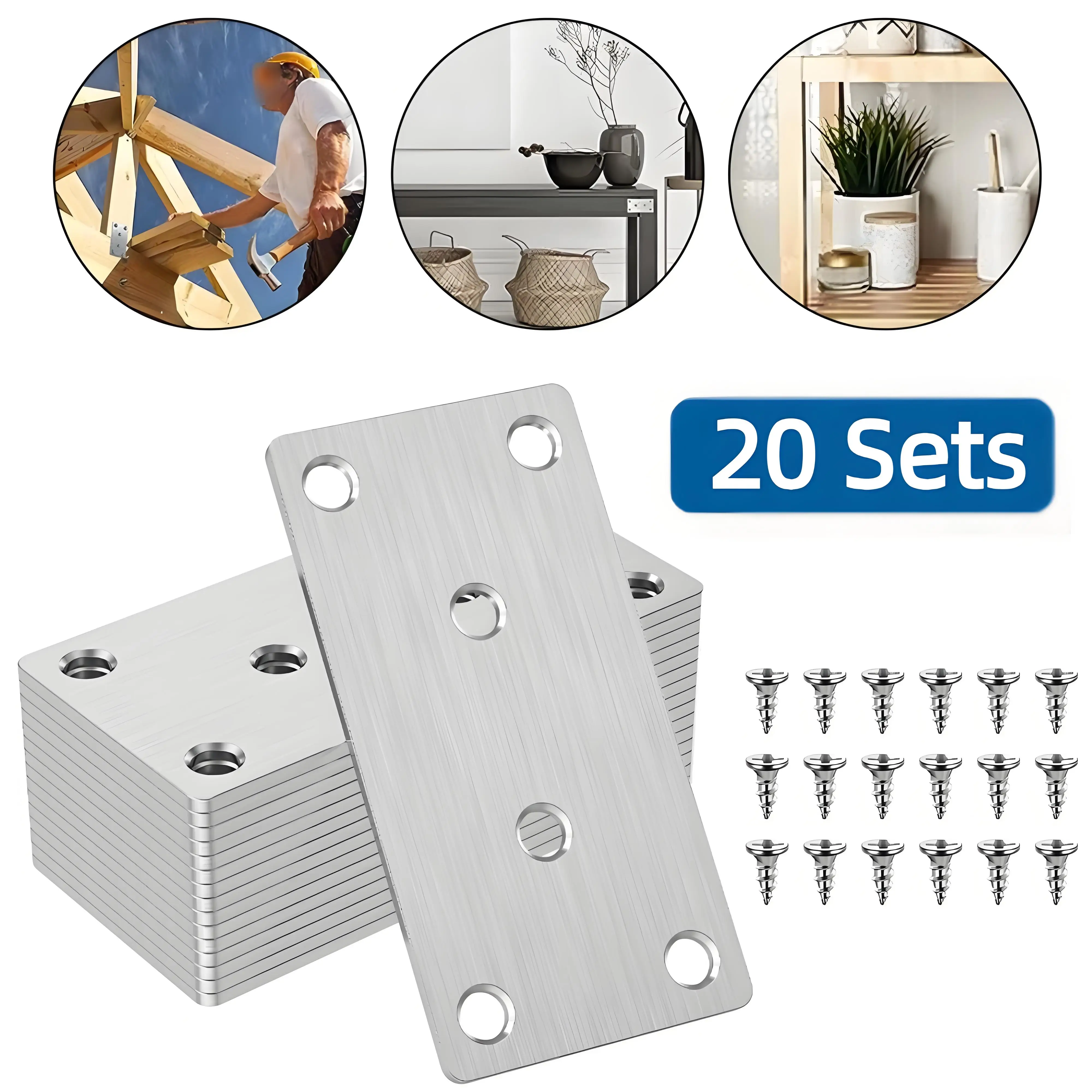 

20 комплектов плоских кронштейнов 201, соединитель из нержавеющей стали, многофункциональная ремонтная пластина с винтами, портативные деревянные крепления для мебели