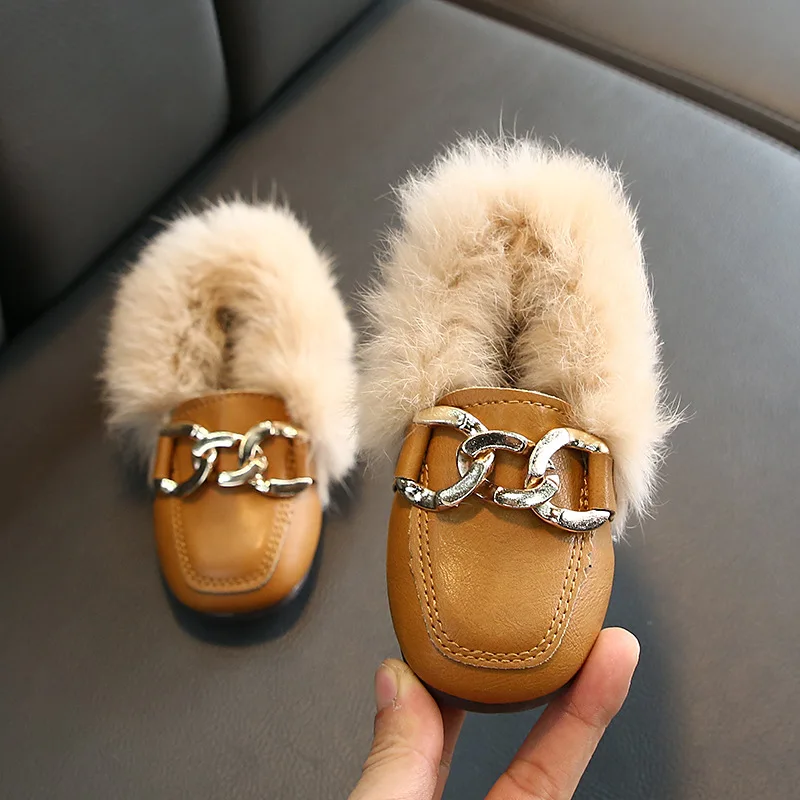 Children\'s Shoes Women\'s 2024 Autumn/winter Plush Shoes Baby Princess Fashion Comfort Soft Soled Rabbit Fur Warm Cotton Shoes