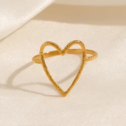Wency Fashion Minimalist Hollow Love Heart Rings for Women 316L Stainless Steel Adjustable Finger Ring Party Jewelry Gift New