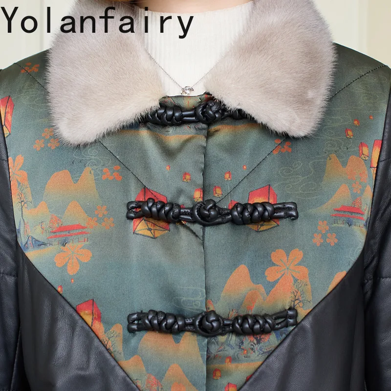 YOLANFAIRY giacca da donna in vera pelle di pecora moda Casual inverno nuovo in giacche cappotti con colletto in visone lungo Jaqueta Feminina