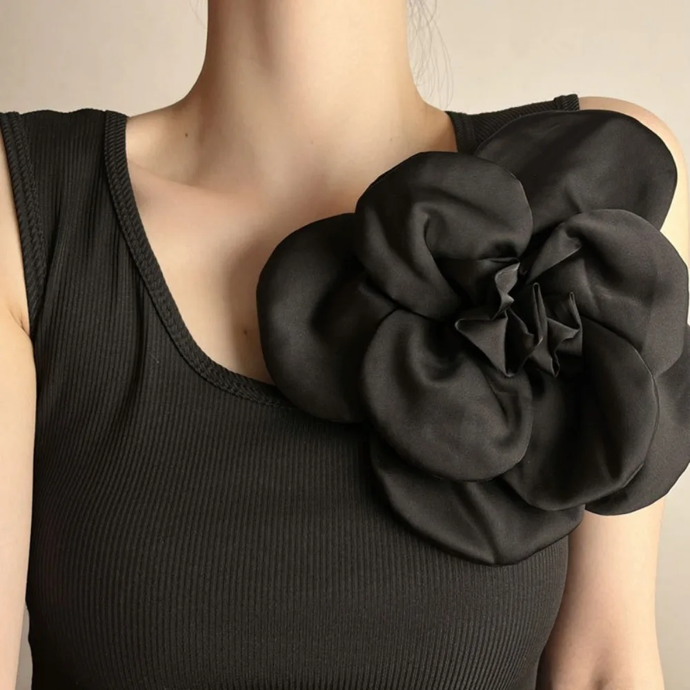 21M New 3D Rose Pin Brooches Women's Black Handmade Flower Brooch Wedding Style Accessories Fashion Clothes Decoration Brooch