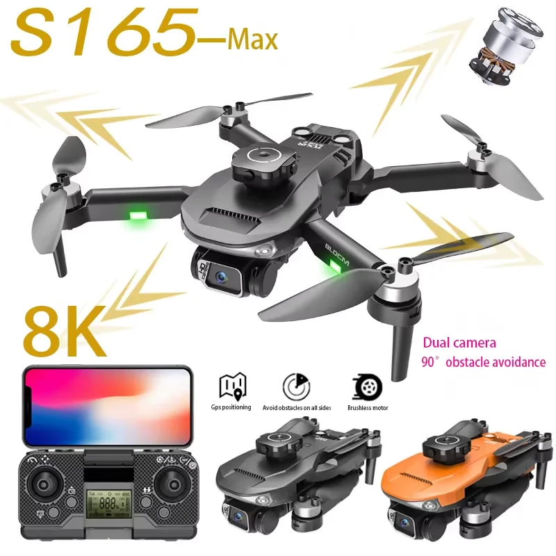S165 Max Drone 8K Doppia Fotocamera Fotografia Aerea Drone Brushless Intelligente Evitamento Ostacoli Aereo di Controllo Remoto Regalo Giocattolo