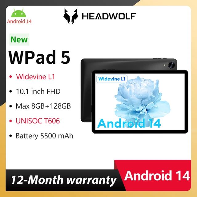 Headwolf WPad 5 Android 14 Tablet 10.1 inch 4+4GB RAM 128GB Rom 
