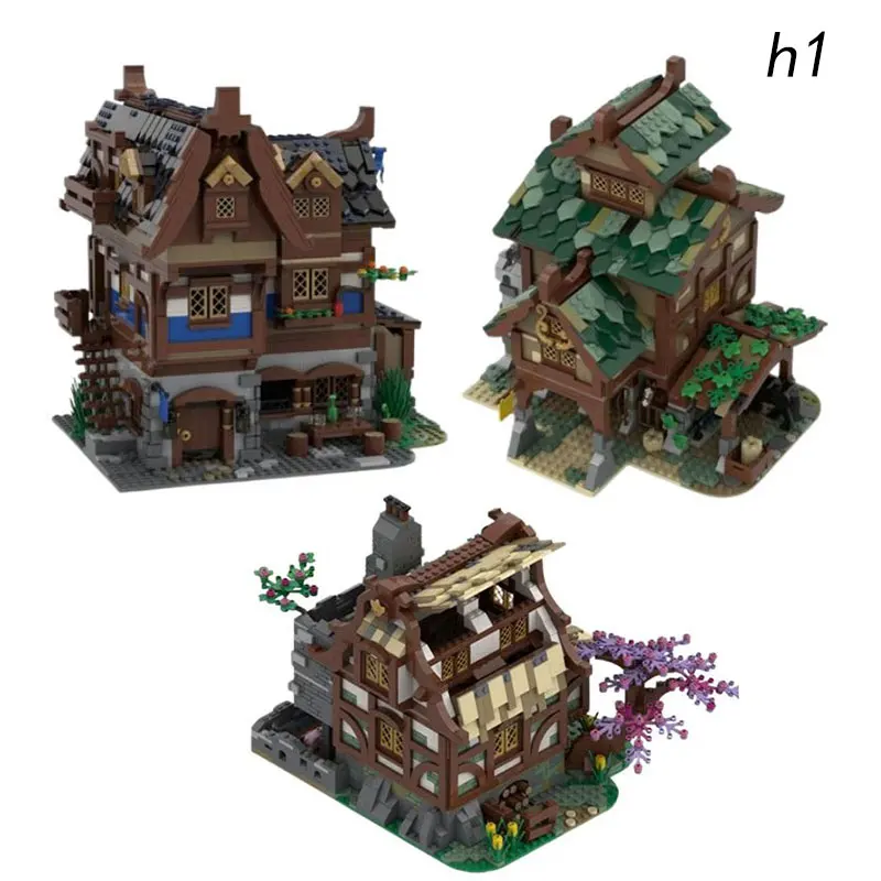 

MOC-68083 Medieval Farmhouse 80710 Stable 77495 Watermill Small Particle Assembly Building Block Toy