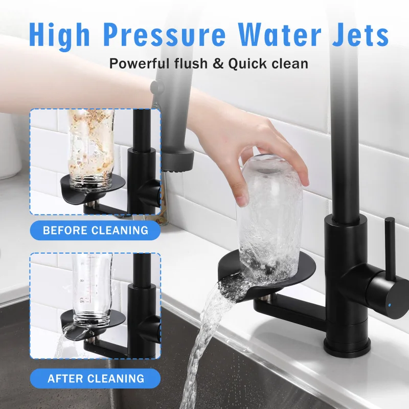 

3 In 1 High Arc Faucet With Press Glass Rinser Pull Down Sprayer 3 Modes Sleek Matte Black Kitchen Sink Home Use