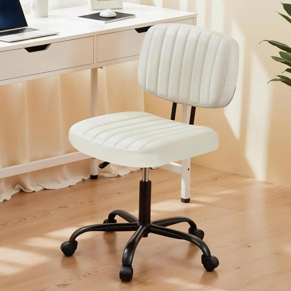 

Small Desk Chair, ArmlOice Chair with Wheels, PU Leather Comy Computer Task Swivel Vanity Rolling Chairs No Arms or Small Space,