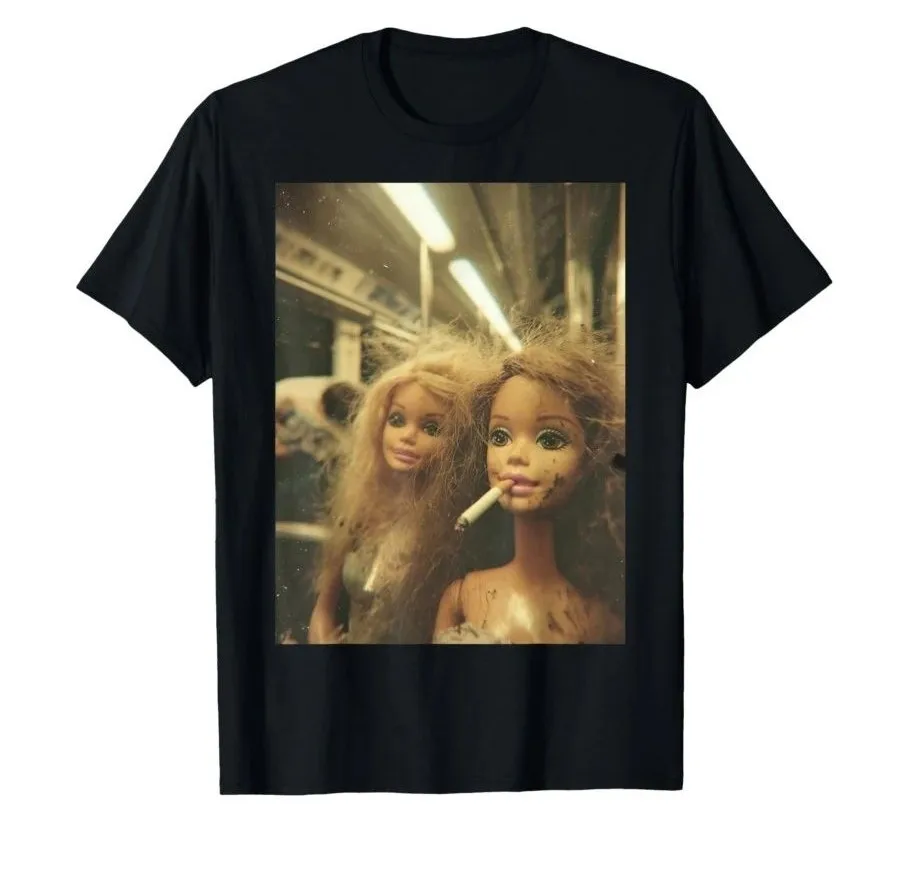 Y2k Gift Funny Disgusting Doll Face Meme Smoking Y2K Sarcastic T-shirt Print T Shirts Casual Loose Short Sleeve Unisex