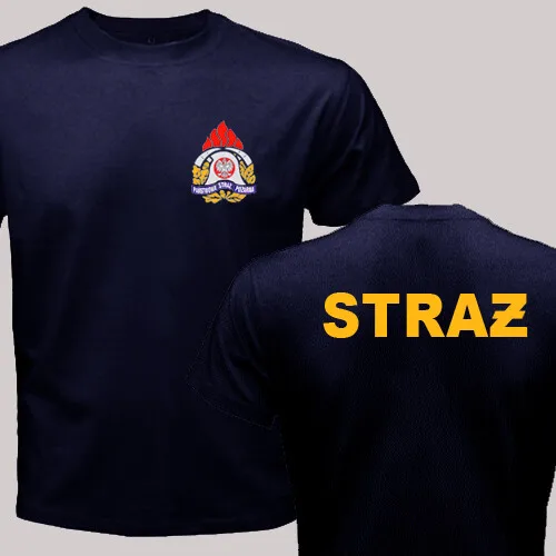Poland State Fire Service Państwowa Straż Pożarna Firefighter Polish T-shirt Short Sleeve Casual 100% Cotton Shirt