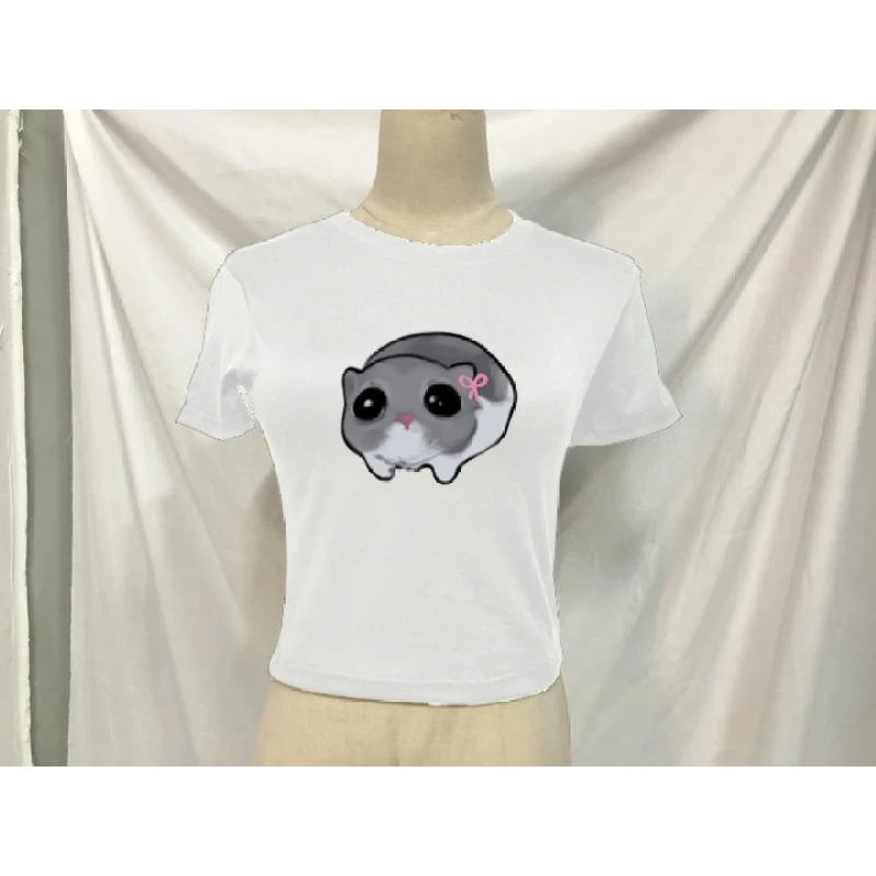 

European and American 2025 new product simple style DIY cute cat printed short sleeved T-shirt street fashion crop top