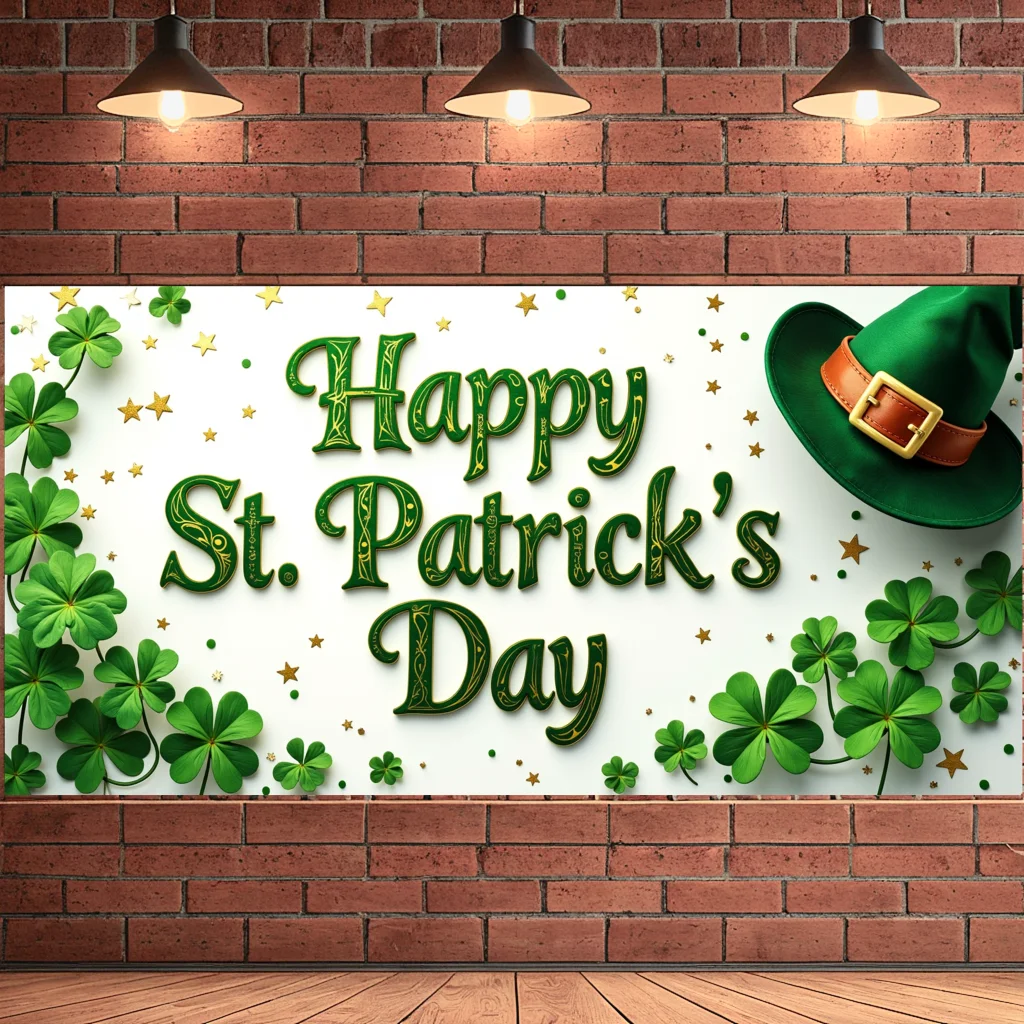 Toile de fond du jour de St Patricks, bannière de chapeau de lutin, décor de Shamrock pour