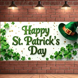 St Patricks Day Backdrop Leprechaun Hat Banner Shamrock Decor for Party Background Celebration Photography Props Event Supplies
