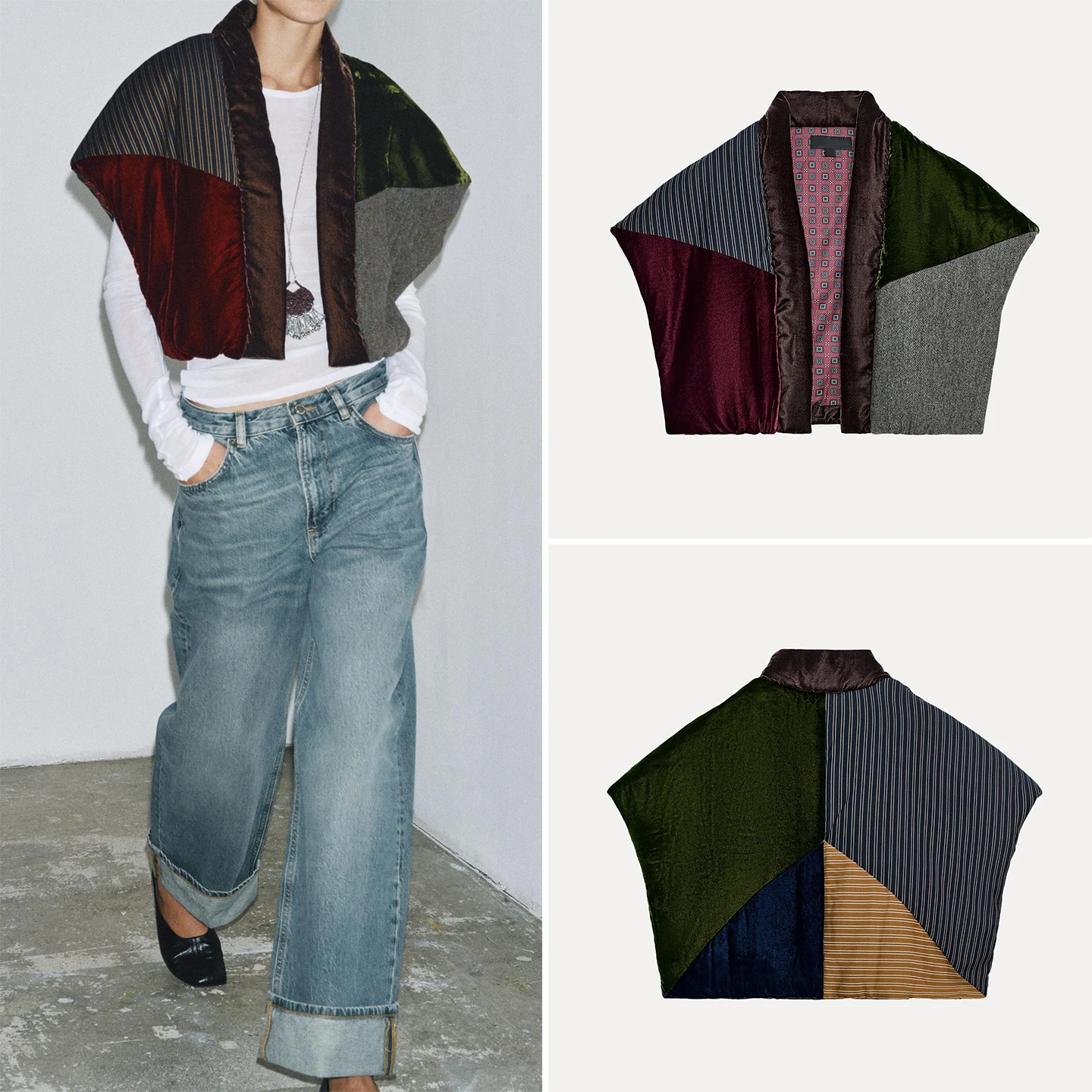 

Модный женский жилет в стиле пэчворк, осенняя новинка 2025 года, укороченный, с V-образным вырезом, на пуговицах, цвет Z