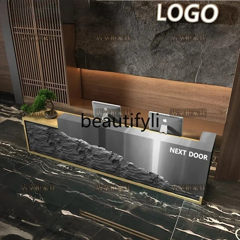 yj58 Retro Industrial Billiards Hall checkout page Bar Restaurant Hotel Stainless Steel Bar Gym, Reception Desk9344
