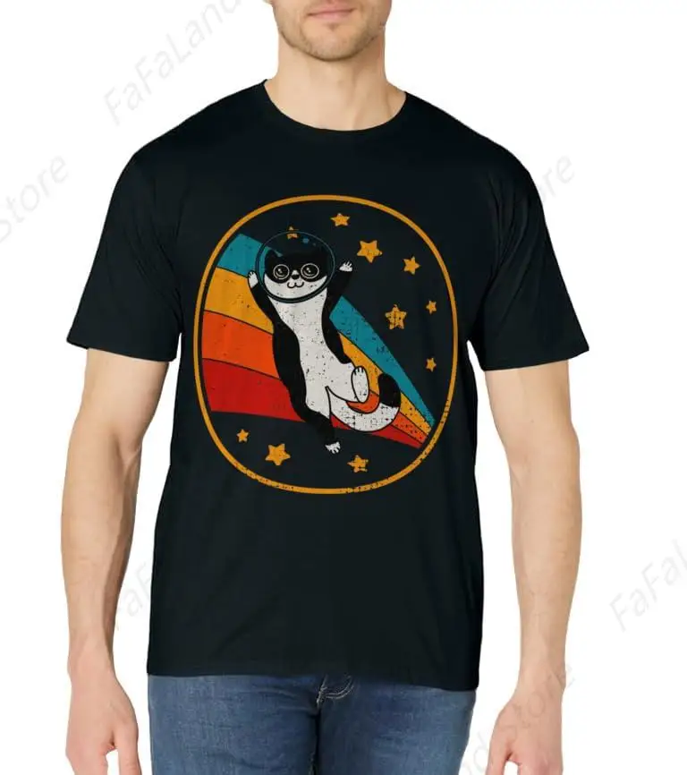 Cute Tuxedo Cat Two Tone T-Shirt for Men Women Cotton Top Tee